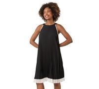 Roman Originals Women High Neck Floral Pleated Swing Dress - Ladies Spring Everyday Summer Evening Vacation Halter Work Holiday Sleeveless Smart Casual Chiffon - Noir - Size 14