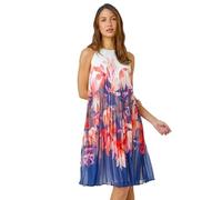 Roman Originals Women High Neck Floral Pleated Swing Dress - Ladies Spring Everyday Summer Evening Vacation Halter Work Holiday Sleeveless Smart Casual Chiffon - Orange - Size 14