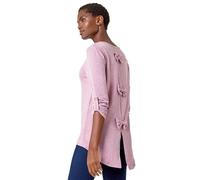 Roman Originals Women Jersey Bow Back Detail Top - Ladies Spring Everyday Summer Holiday Autumn Work Winter Round Neckline Comfy Pull-On Soft Vacation 3/4 Length Sleeves - Light Pink - Size 14