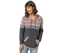 Roman Originals Women Jumper with Hood Ladies Winter Knitted Hoodie with Pockets Fairisle Nordic Aztec Print Hooded Sweater Knit Knitwear Autumn Flattering Casual Smart - Charcoal - Size 18