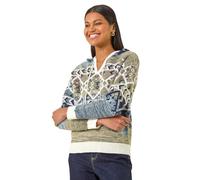 Roman Originals Women Jumper with Hood Ladies Winter Knitted Hoodie with Pockets Fairisle Nordic Aztec Print Hooded Sweater Knit Knitwear Autumn Flattering Casual Smart - Grey Jacquard - Size 12