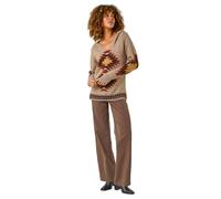 Roman Originals Women Jumper with Hood Ladies Winter Knitted Hoodie with Pockets Fairisle Nordic Aztec Print Hooded Sweater Knit Knitwear Autumn Flattering Casual Smart - Brown Yellow - Size 10