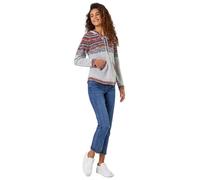 Roman Originals Women Jumper with Hood Ladies Winter Knitted Hoodie with Pockets Fairisle Nordic Aztec Print Hooded Sweater Knit Knitwear Autumn Flattering Casual Smart - Grey - Size 16