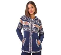 Roman Originals Women Jumper with Hood Ladies Winter Knitted Hoodie with Pockets Fairisle Nordic Aztec Print Hooded Sweater Knit Knitwear Autumn Flattering Casual Smart - Navy - Size 10