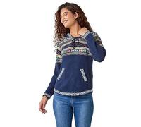 Roman Originals Women Jumper with Hood Ladies Winter Knitted Hoodie with Pockets Nordic Aztec Print Hooded Sweater Knit Knitwear Autumn Flattering Going Out Casual Smart - Midnight Blue - Size 20