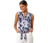 Roman Originals Women Knot Tie Hem Top - Ladies Blouse Shirt Burnout Print Summer Sleeveless Short Sleeve Spring Everyday Holiday Notch Neckline Comfy Soft Relaxed - Lilac - Size 16