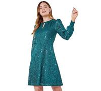 Roman Originals Women Lace Sparkle Swing Dress - Ladies Spring Holiday Summer Long Sleeves Vacation Evening Smart Casual Work Round Neck - Green - Size 8