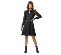 Roman Originals Women Lace Sparkle Swing Dress - Ladies Spring Holiday Summer Long Sleeves Vacation Evening Smart Casual Work Round Neck - Black - Size 8