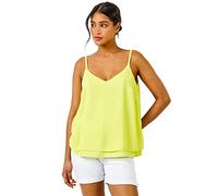 Roman Originals Women Layered Cami Vest Top - Ladies Spring Everyday Summer Holiday V-Neckline Comfy Sleeveless Soft Shirt Relaxed All-Over Vests - Lime - Size 8