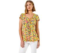 Roman Originals Women Lemon Print Tie Detail Top - Ladies Spring Everyday Summer Evening Vacation Work Holiday Long Sleeve Smart Casual - Yellow - Size 18