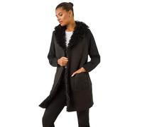 Roman Originals Women Longline Faux Shearling Knit Coatigan - Ladies Everyday Autumn Winter Daywear Waterfall Cosy Warm Knitted Chunky Thick Cardigans Long Sleeve Coatigans - Black - Size 20