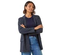 Roman Originals Women Longline Textured Jersey Blazer - Ladies Smart Casual Formal Office Work Meeting Interview Ceremony Lapel Mock Pocket Detail Marl Look Long Sleeve Jacket - Navy - Size 14