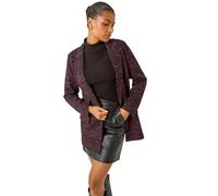 Roman Originals Women Longline Textured Jersey Blazer - Ladies Smart Casual Formal Office Work Meeting Interview Ceremony Lapel Mock Pocket Detail Marl Look Long Sleeve Jacket - Pink - Size 16