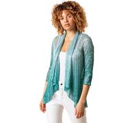 Roman Originals Women Ombre Metallic Plisse Kimono - Ladies Spring Everyday Summer Evening Vacation Work Holiday 3/4 Sleeve Cruise Smart Casual - Teal - Size 14