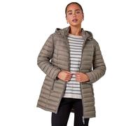 Roman Originals Women Padded Longline Coat with Hood - Ladies Zip Through Autumn Winter Long Length Lightweight Quilted Warm Cosy Everyday Zip Up Casual Jackets Coats - Taupe - Size 10