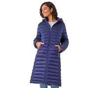 Roman Originals Women Padded Longline Coat with Hood - Ladies Zip Through Autumn Winter Long Length Lightweight Quilted Warm Cosy Everyday Zip Up Casual Jackets Coats - Midnight Blue - Size 10
