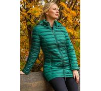 Roman Originals Women Padded Longline Coat with Hood - Ladies Zip Through Autumn Winter Long Length Lightweight Quilted Warm Cosy Everyday Zip Up Casual Jackets Coats - Green - Size 12