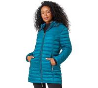 Roman Originals Women Padded Longline Coat with Hood - Ladies Zip Through Autumn Winter Long Length Lightweight Quilted Warm Cosy Everyday Zip Up Casual Jackets Coats - Teal - Size 10