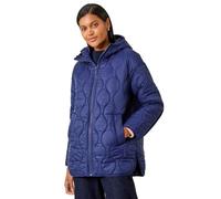 Roman Originals Women Padded Longline Coat with Hood - Ladies Zip Through Autumn Winter Long Length Lightweight Quilted Warm Cosy Everyday Zip Up Casual Jackets Coats - Deep Navy - Size 18