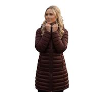 Roman Originals Women Padded Longline Coat with Hood - Ladies Zip Through Autumn Winter Long Length Lightweight Quilted Warm Cosy Everyday Zip Up Casual Jackets Coats - Chocolate - Size 18