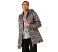 Roman Originals Women Padded Longline Coat with Hood - Ladies Zip Through Autumn Winter Long Length Lightweight Quilted Warm Cosy Everyday Zip Up Casual Jackets Coats - Grey - Size 20