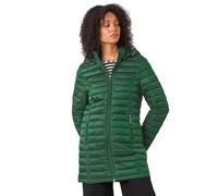 Roman Originals Women Padded Longline Coat with Hood - Ladies Zip Through Autumn Winter Long Length Lightweight Quilted Warm Cosy Everyday Zip Up Casual Jackets Coats - Green - Size 14