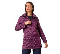 Roman Originals Women Padded Longline Coat with Hood - Ladies Zip Through Autumn Winter Long Length Lightweight Quilted Warm Cosy Everyday Zip Up Casual Jackets Coats - Magenta - Size 10