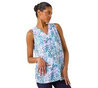 Roman Originals Women Pleated Vest Tank Top Ladies Sleeveless Blouse Shirt Tunic Summer Autumn Holiday V-Neck Work Office Cocktail Party Special Occassion Going Out - Purple Abstract - Size 12
