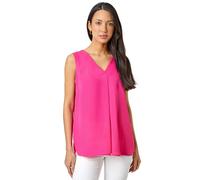 Roman Originals Women Pleated Vest Tank Top Ladies Sleeveless Blouse Shirt Tunic Summer Autumn Holiday V-Neck Work Office Cocktail Party Special Occassion Going Out - Fuchsia - Size 8