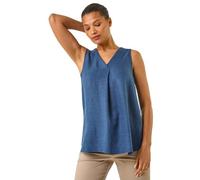 Roman Originals Women Pleated Vest Tank Top Ladies Sleeveless Blouse Shirt Tunic Summer Autumn Holiday V-Neck Work Office Cocktail Party Special Occassion Going Out - Textured Navy - Size 14