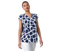 Roman Originals Women Pleated Vest Tank Top Ladies Sleeveless Blouse Shirt Tunic Summer Autumn Holiday V-Neck Work Office Cocktail Party Special Occassion Going Out - Navy White - Size 12