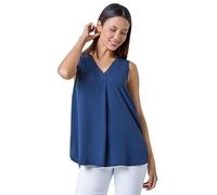 Roman Originals Women Pleated Vest Tank Top Ladies Sleeveless Blouse Shirt Tunic Summer Autumn Holiday V-Neck Work Office Cocktail Party Special Occassion Going Out - Plain Navy - Size 12