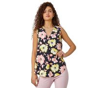 Roman Originals Women Pleated Vest Tank Top Ladies Sleeveless Blouse Shirt Tunic Summer Autumn Holiday V-Neck Work Office Cocktail Party Special Occassion Going Out - Yellow - Size 10
