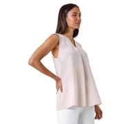 Roman Originals Women Pleated Vest Tank Top Ladies Sleeveless Blouse Shirt Tunic Summer Autumn Holiday V-Neck Work Office Cocktail Party Special Occassion Going Out - Stone - Size 12