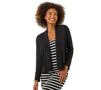 Roman Originals Women Ribbed Detail Shrug - Ladies 3/4 Sleeve Smart Casual Everyday Textured Plain Comfortable Warm Throw On Cover Up Shawl Knitwear Cropped Cardigans - Black - Size 20