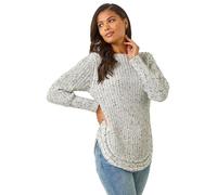 Roman Originals Women Ribbed Jumper for Women UK Ladies Curved Hem Sweater Stitch Detail Pullover Chunky Knitwear Knit Winter Autumn Textured Oversized Soft Cosy Comfy - Ivory - Size 14