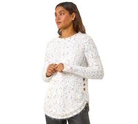 Roman Originals Women Ribbed Jumper for Women UK Ladies Curved Hem Sweater Stitch Detail Pullover Chunky Knitwear Knit Winter Autumn Textured Oversized Soft Cosy Comfy - Ivory Multi - Size 12