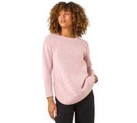 Roman Originals Women Ribbed Jumper for Women UK Ladies Curved Hem Sweater Stitch Detail Pullover Chunky Knitwear Knit Winter Autumn Textured Oversized Soft Cosy Comfy - Light Pink - Size 20