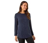 Roman Originals Women Ribbed Jumper for Women UK Ladies Curved Hem Sweater Stitch Detail Pullover Chunky Knitwear Knit Winter Autumn Textured Oversized Soft Cosy Comfy - Midnight Blue - Size 16
