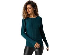 Roman Originals Women Ribbed Textured Jumper - Ladies Everyday Casual Day Round Neck 3/4 Sleeve Fitted Stretch Comfortable Sweater Knitwear Fashion Jumpers - Emerald - Size 14