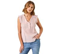 Roman Originals Women Ruffle Detail Cotton Crinkle Top - Ladies Spring Everyday Summer Holiday Work V-Neckline Comfy Sleeveless Soft Shirt Relaxed All-Over Blouses - Light Pink - Size 18
