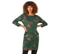 Roman Originals Women Shift Dress with Pockets - Ladies Autumn Winter 3/4 Length Sleeve Knee Length Smart Casual Office Work Everyday Cocktail Party Round Neckline Comfy Soft - Green Amber - Size 10