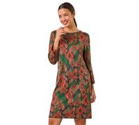 Roman Originals Women Shift Dress with Pockets - Ladies Autumn Winter 3/4 Length Sleeve Knee Length Smart Casual Office Work Everyday Cocktail Party Round Neckline Comfy Soft - Green Brown - Size 20