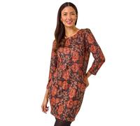 Roman Originals Women Shift Dress with Pockets - Ladies Autumn Winter Tunic 3/4 Length Sleeve Knee Length Smart Casual Office Work Cocktail Party Round Neckline Comfy Soft - Orange - Size 12