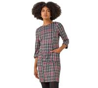 Roman Originals Women Shift Dress with Pockets - Ladies Autumn Winter Tunic 3/4 Length Sleeve Knee Length Smart Casual Office Work Cocktail Party Round Neckline Comfy Soft - Red Charcoal - Size 12