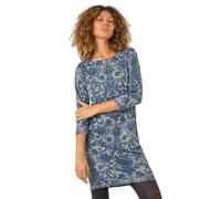 Roman Originals Women Shift Dress with Pockets - Ladies Autumn Winter Tunic 3/4 Length Sleeve Knee Length Smart Casual Office Work Cocktail Party Round Neckline Comfy Soft - Blue Multi - Size 20