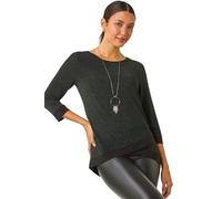 Roman Originals Women Shimmer Top with Necklace - Ladies Glitter Metallised Fibre Stretch Jersey Crossover Wrap Dipped Hem Evening Party Blouse - Green - Size 20