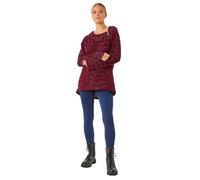 Roman Originals Women Side Split Zip Detail Tunic Top - Ladies Spring Everyday Summer Daywear Open Neckline Knitted Zip Fastened Comfy Long Sleeves Jumpers - Red - Size S