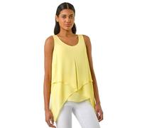 Roman Originals Women Sleeveless Floral Print Chiffon Top Vest Ladies Asymmetric Tropical Blouse Casual Flattering Overlay Light Long Summer Holiday Evening Special Occasion - Light Yellow - Size 10