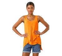 Roman Originals Women Sleeveless Floral Print Chiffon Top Vest Ladies Asymmetric Tropical Blouse Casual Flattering Overlay Light Long Summer Holiday Evening Special Occasion - Mango - Size 14